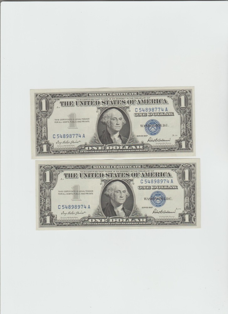 2- 1957 Silver Certificates in uncirculated condition