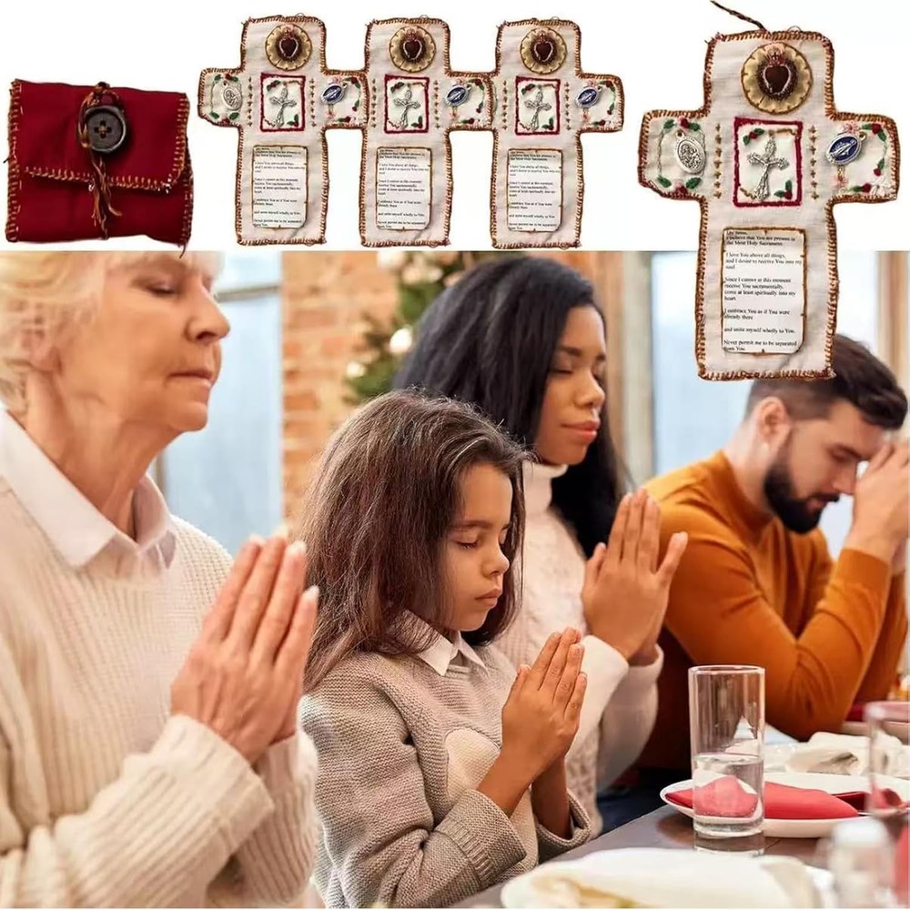 2Pcs Handmade Catholic Pocket Shrine with Silver Cross Inside - Portable Devotio