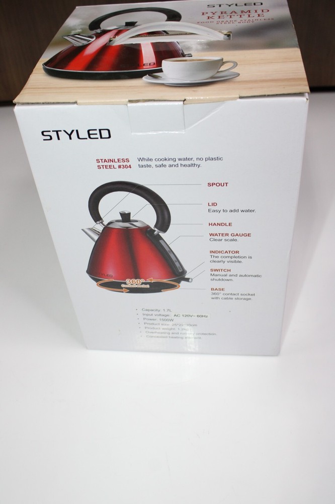 NEW Styled 1.7L Pyramid Kettle Red Rapid boiling CSTF-R17LPK