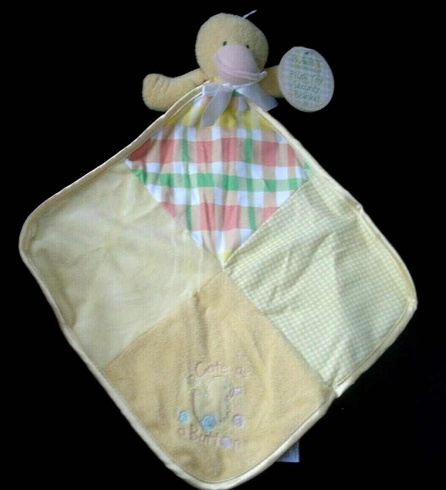 Baby Essentials Yellow Duck Patchwork Security Blanket "Cute as a Button" NEW
