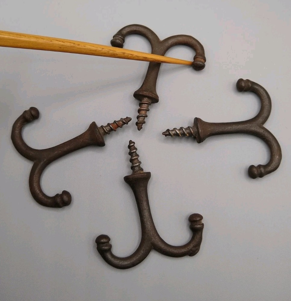 4 Cast Iron double hook, Ceiling, under table, wardrobe, coat rack purse