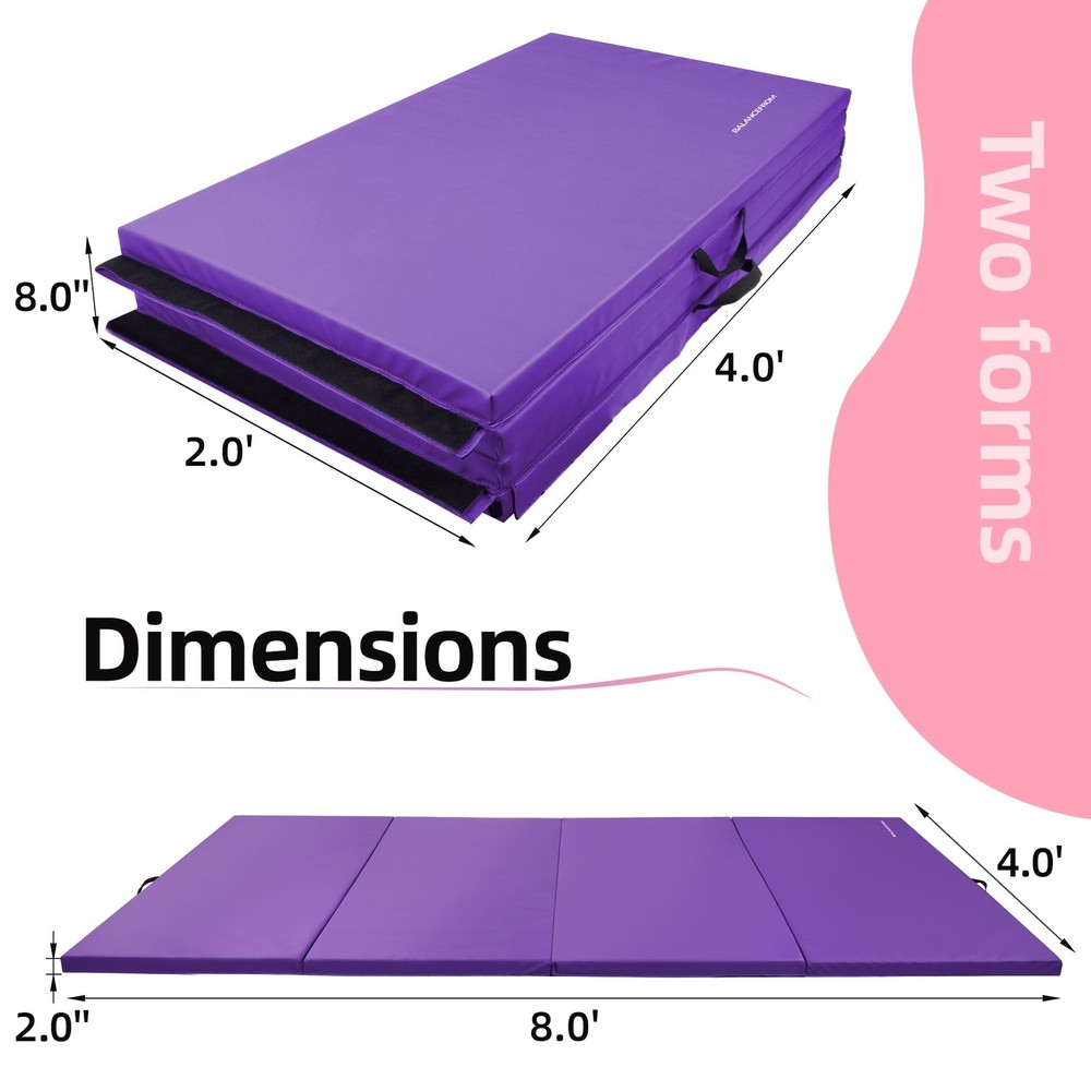 4ftx8ftx2in Folding Gymnastics Mat 4-Panel Exercise Mat W/ Handles PVC