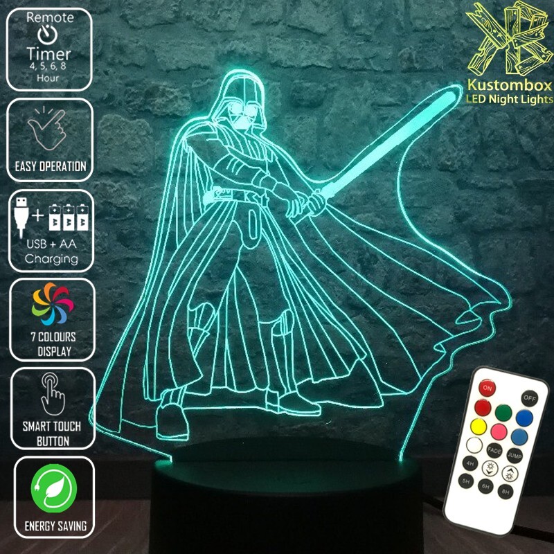 DARTH VADER STAR WARS 3D LED BATTERY USB NIGHT LIGHT WITH 7 COLOUR REMOTE