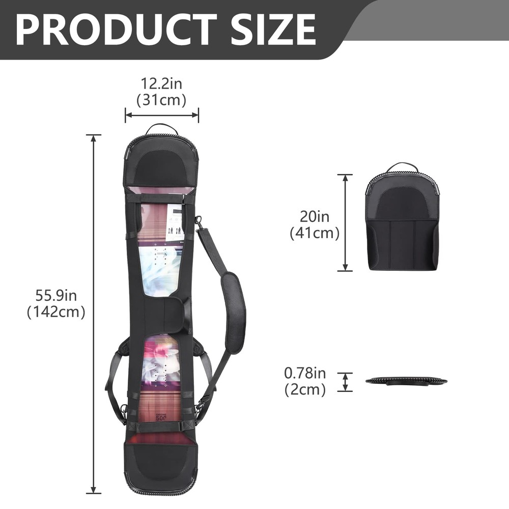 Adjustable Snowboard Sleeve Cover Case with Shoulder Straps, Snowboard Protec...