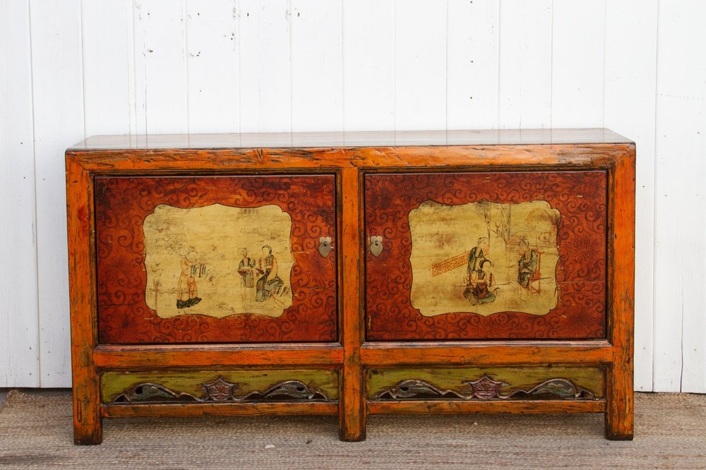 Jasper Orange Painted Mongolian Sideboard