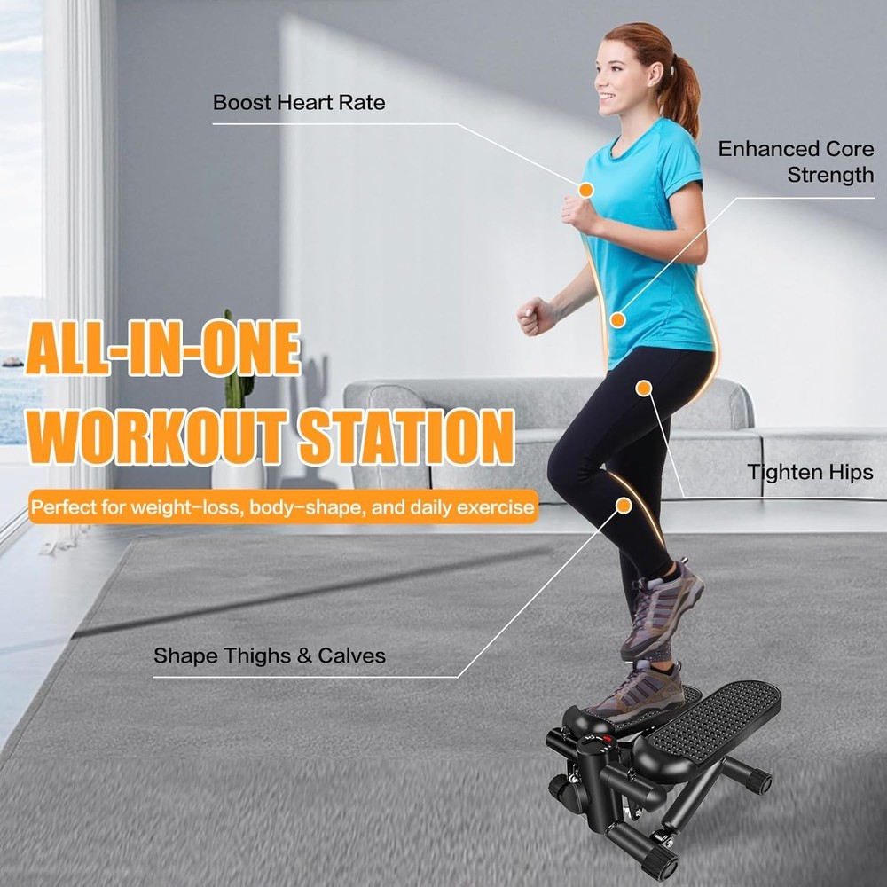 Compact Hydraulic Stepper with Real-Time Tracking & Adjustable Height for Toning