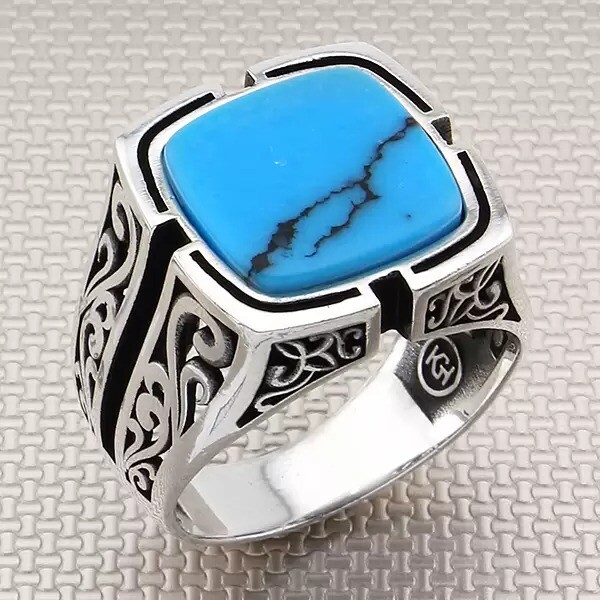 Solid 925 Sterling Silver Turquoise Gemstone Handmade Men's Ring Jewelry