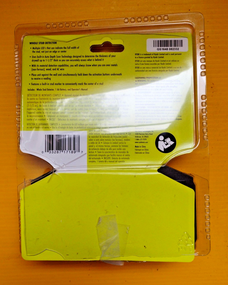 Ryobi ESF5000 Whole. Stud Detector with LED Indicator