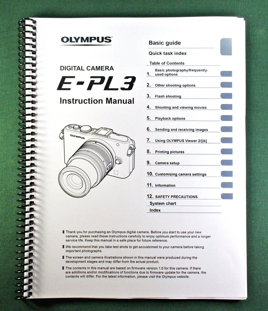 Olympus E-PL3 Instruction Manual: 127 Pages & Protective Covers!