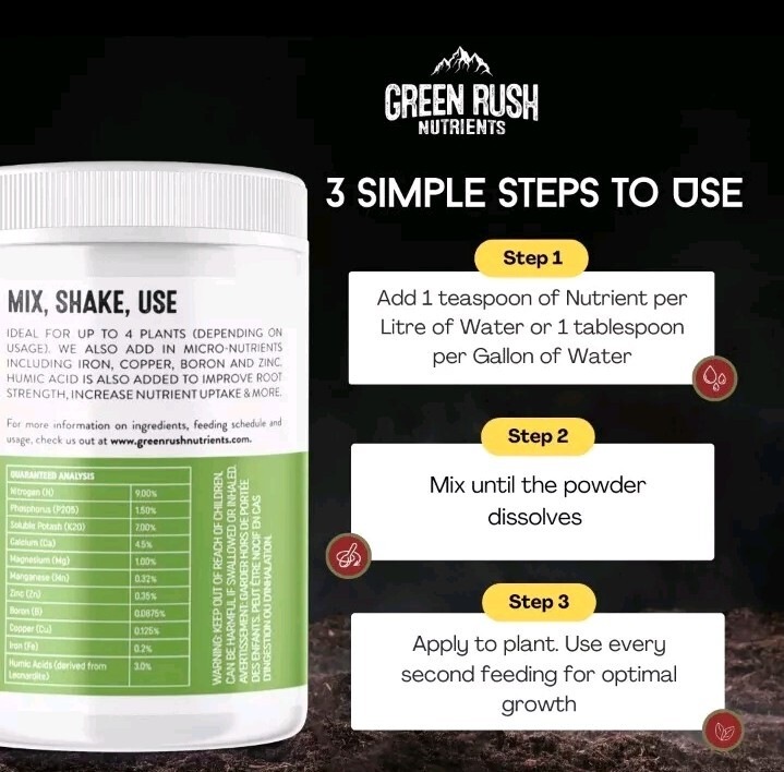 GREEN RUSH NUTRIENTS Leafy Green Grow 9-1.5-7- 2oz Sample