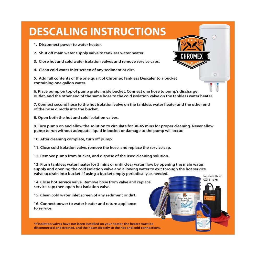 Chromex Tankless Water Heater Flush Kit, Extra Long 12 Ft Hoses with Certifie...