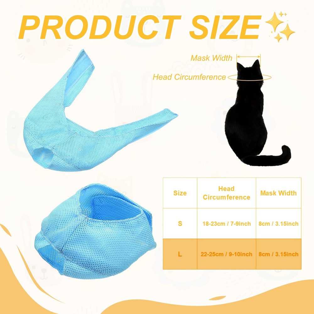 Cat Muzzle Breathable Mesh Muzzle Circumference 7-9 Inches Sky Blue