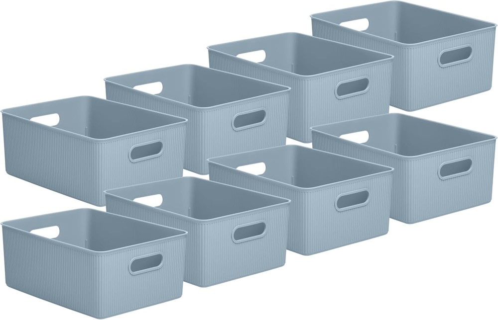 Superio 15L Medium Ribbed Storage Bin- Plastic Storage Bin  (8 Pack, Stone Blue)