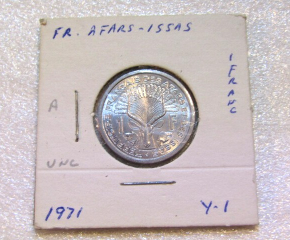 1971 Fr. Afars Issas 1 Franc unc Coin