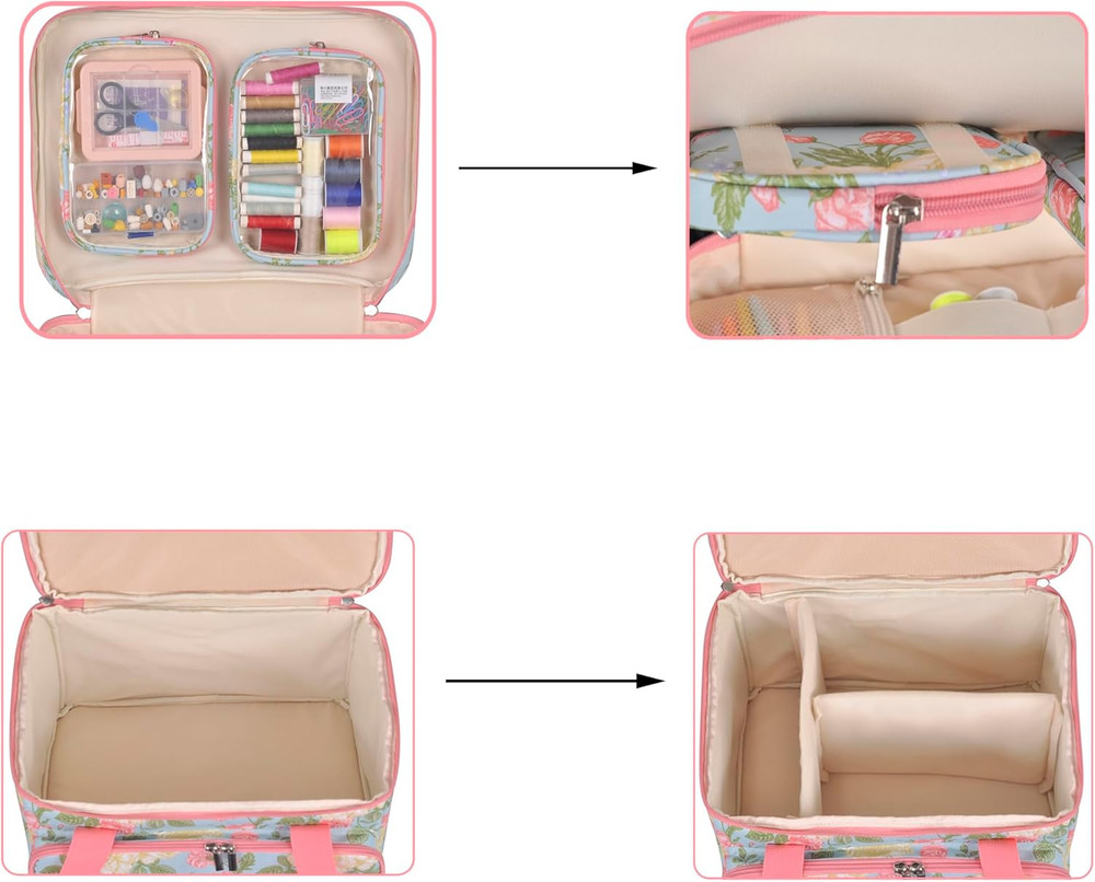 Sewing Accessories Organizer,Double Layer Sewing Storage Organizer Bag with 2 De