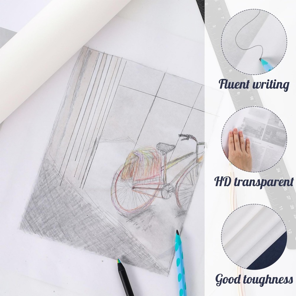 Tracing Roll 24in x 30yd, White Trace Pattern Translucent Tracing for Sewing,...