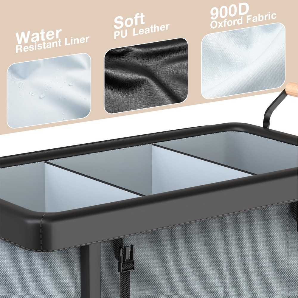 60 Gal 230L Laundry Hamper 3 Section with Lid, Leather Patchwork Laundry Sort...