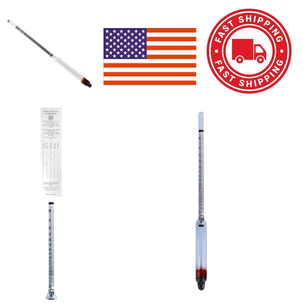 Glass Hydrometer for Alcohol 0 to 200 Proof Easy to Use Adult Beverage Tester