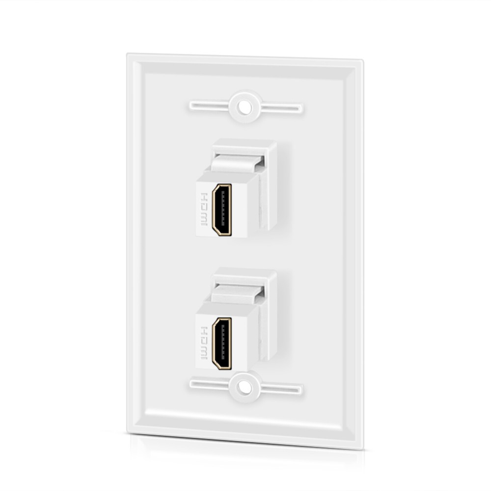 HDMI Wall Plate (2 Port, White) HDMI Socket Plug Insert Jack Outlet Panel Mount