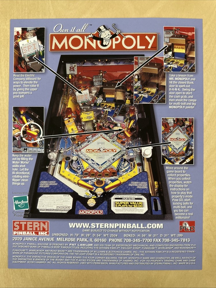 Stern Monopoly Pinball Flyer
