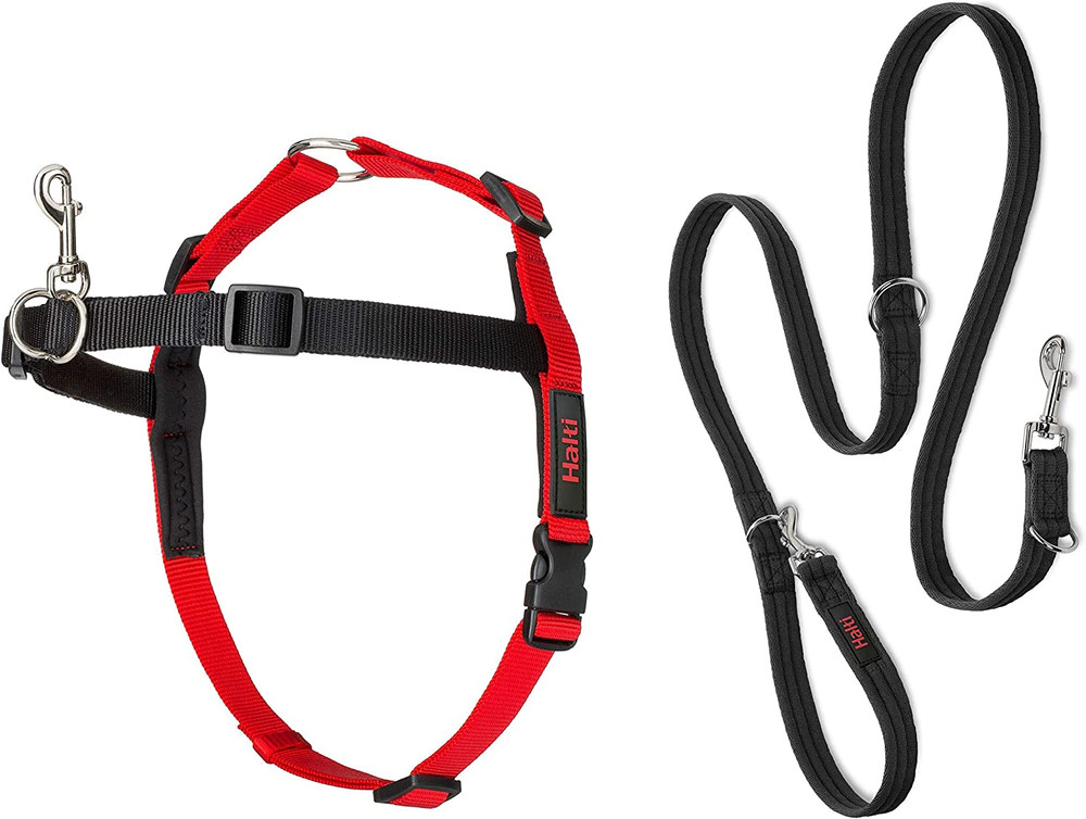 Front Control Harness Size Medium &  Training Leash Size Large, Black Combinatio