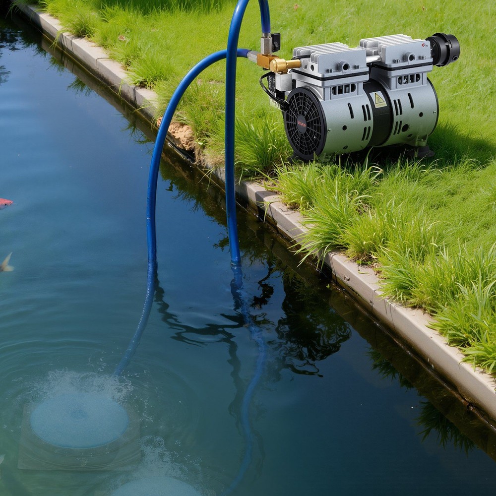 Pond Oxygen Circulator: 5.2CFM, 3/4HP, 2 Diffusers, Two 100ft Weighted Hoses