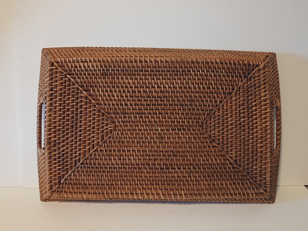Large Rectangular Rattan Tray With Handles Low Sides