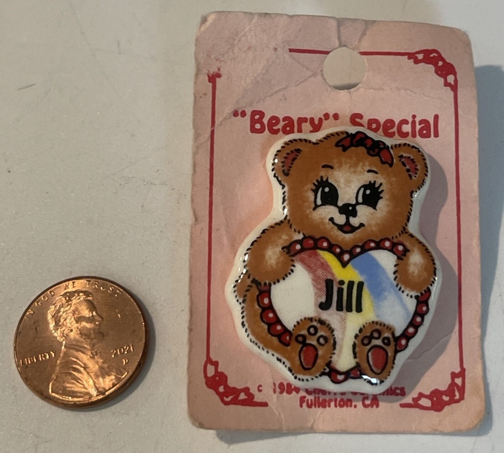 1984 Personalized Bear Heart Ceramic JILL Pin