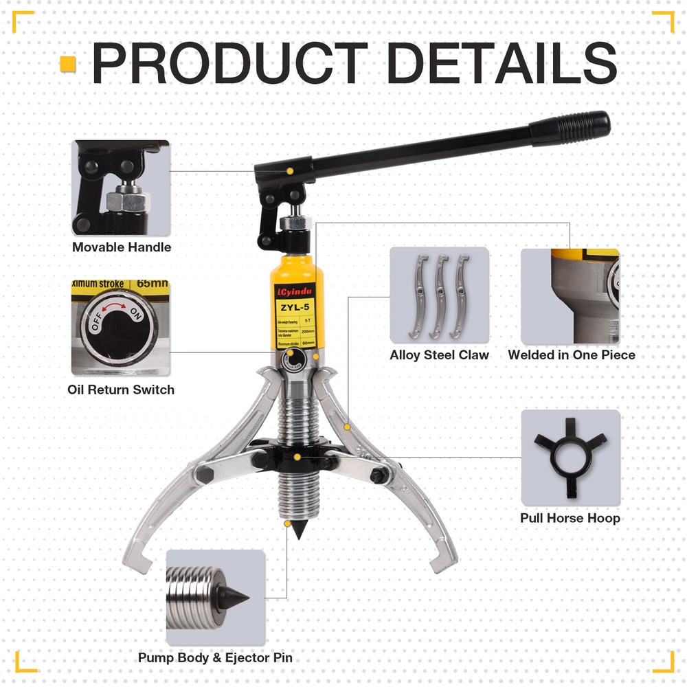 5T Hydraulic Bearing Gear Puller 2/3-Jaws Wheel Hub Puller Separator Garage Tool