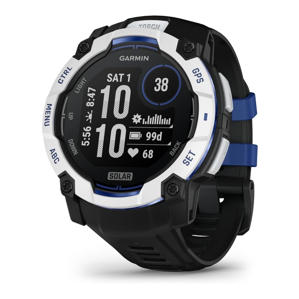 Garmin Instinct 3 AMOLED GPS Smartwatch Bundle Elite (Whitestone/Bolt Blue)