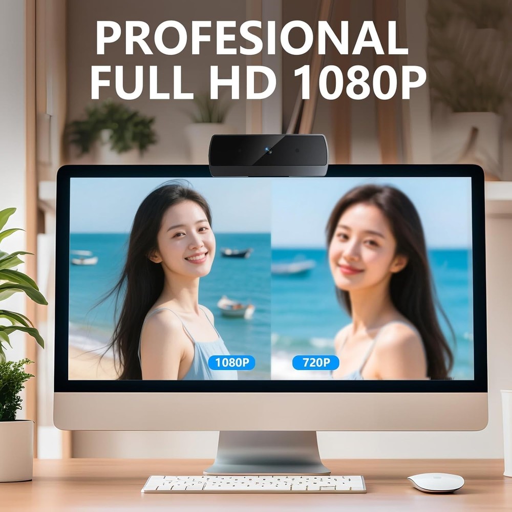 1080p Webcam for PC Laptop Desktop Computer, USB Webcam with Microphone, Stre...