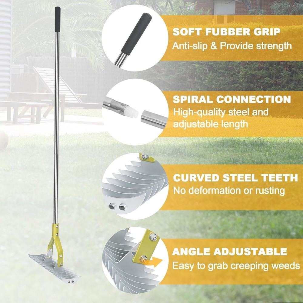 Adjustable Angle 15-Inch Thatching Rake with Lightweight Stainless Steel Design