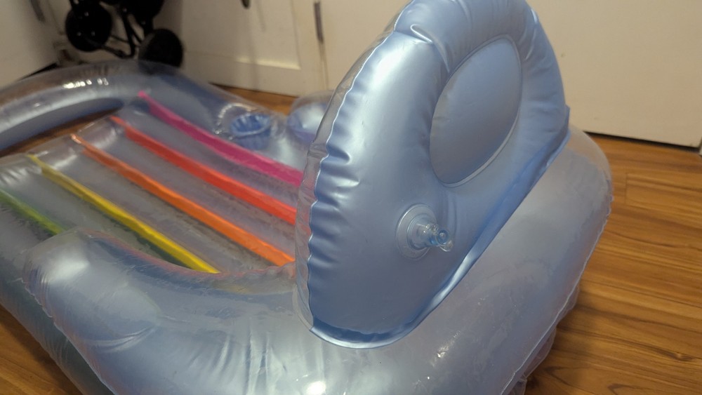 Intex Inflatable Pool Float Lounge with Rainbow Stripes, Headrest & Cup Holder