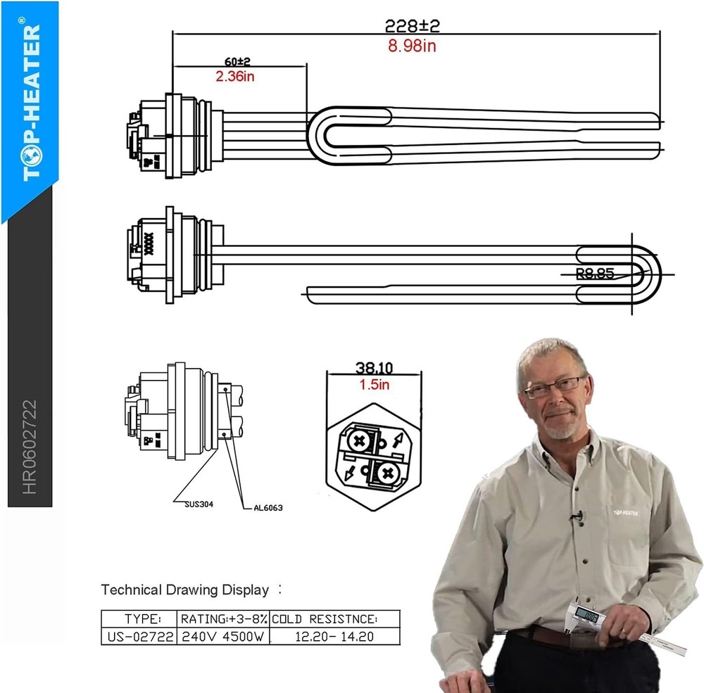 Water Heater Element Replacement 4500W 240V,Screw-in Foldback Element 02722 b...