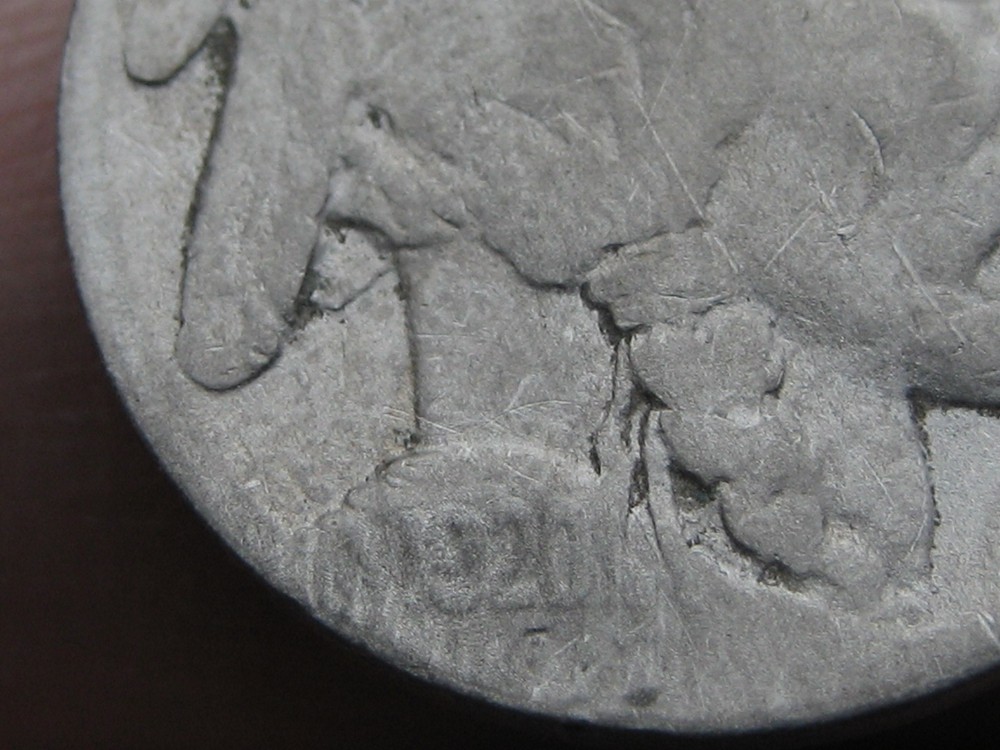 1920 D Buffalo Nickel 5 Cent Piece- Denver, Good Reverse Details