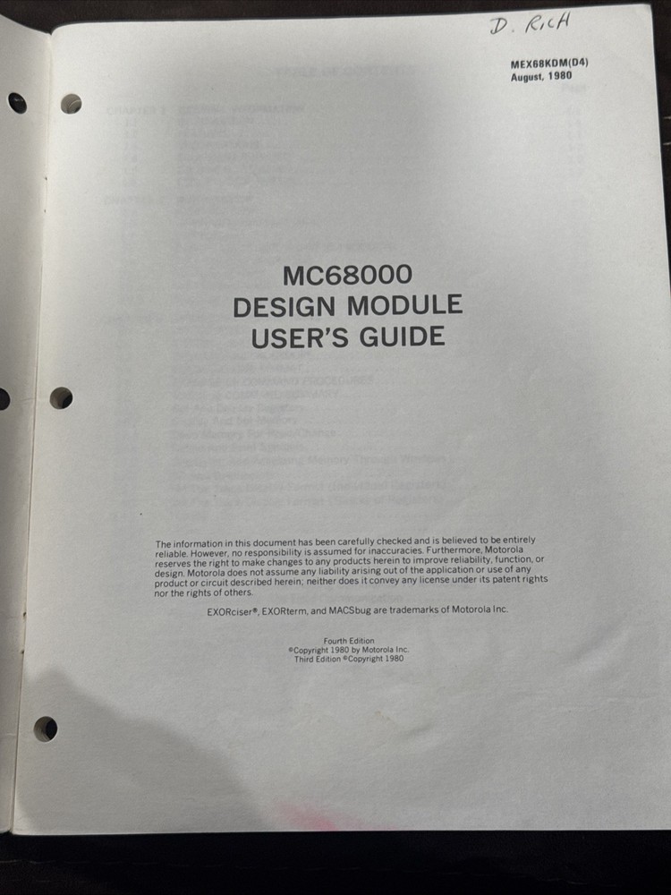 MOTOROLA MC68000 DESIGN MODULE USER'S GUIDE Mex68kdmd4