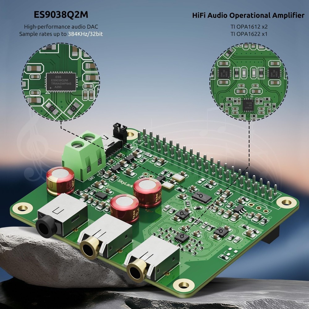 HiFi DAC Pro Hat with ES9038Q2M Chip for Raspberry Pi 5/4/3B+/3B/Zero - High-...