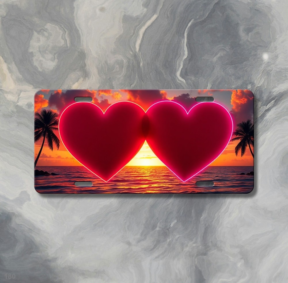 Colorful Double Hearts Artwork Custom Name License Plate Personalized Decor