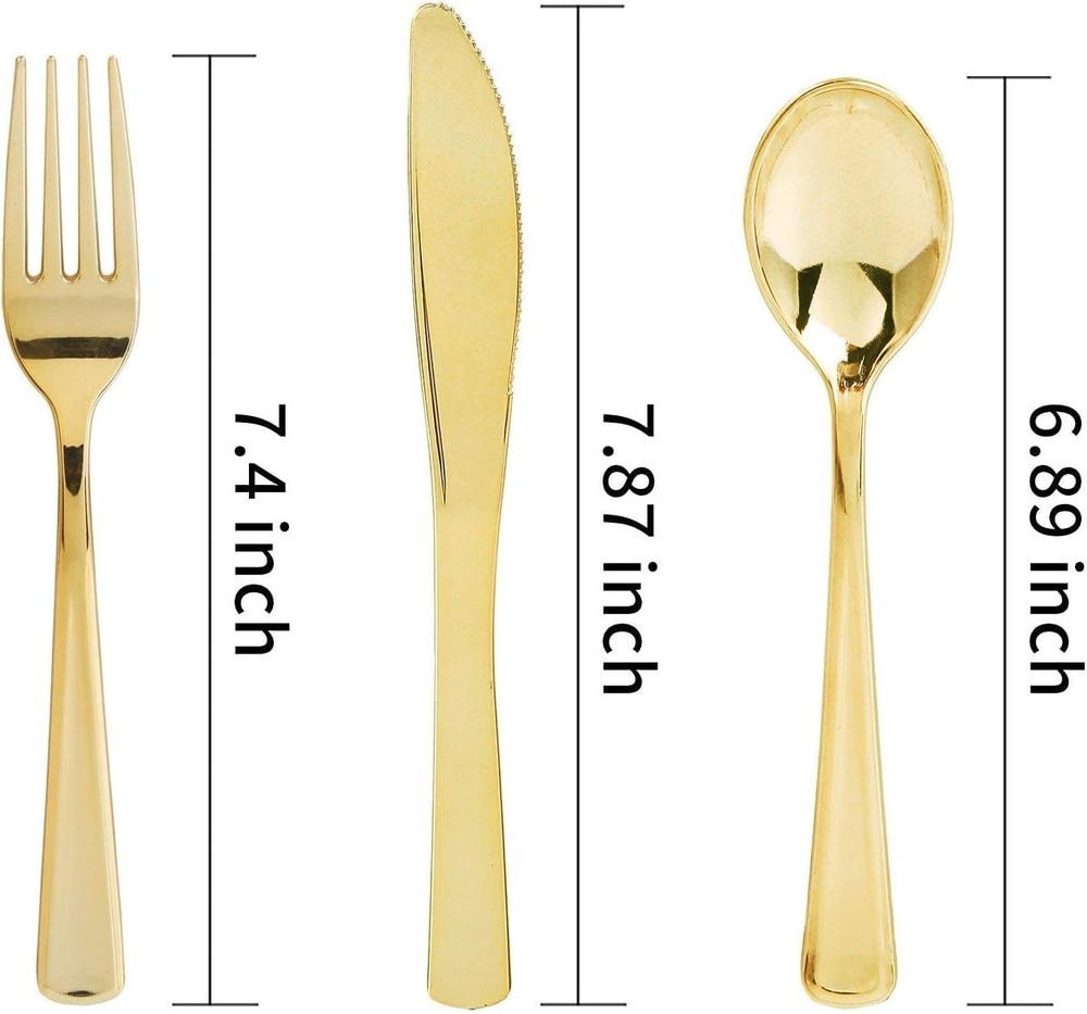 120 Pieces Gold Plastic Silverware - Disposable Flatware Set - Heavy Duty Pla...