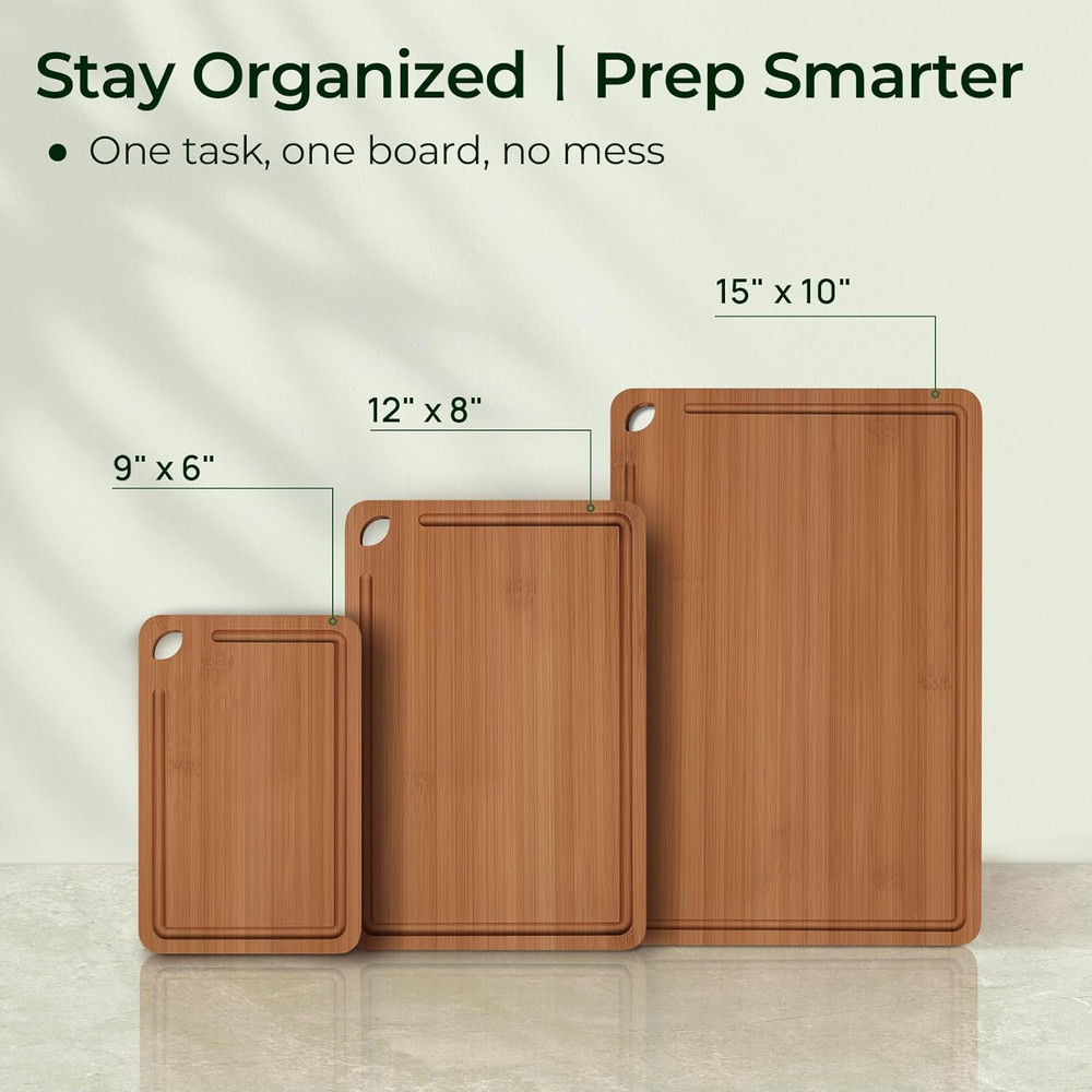 Bamboo Cutting Board, Durable Wood Cutting Boards for Kitchen with Deep Juice