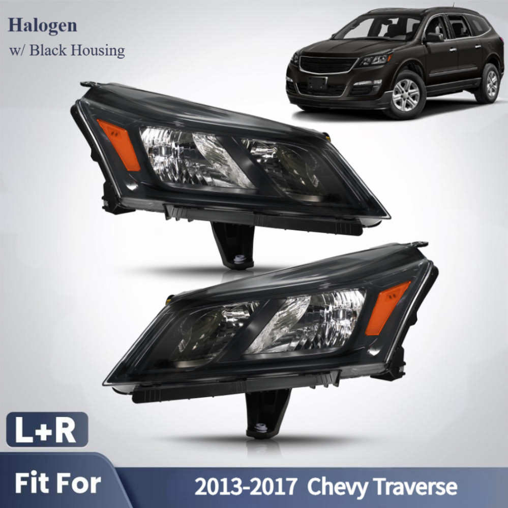 Upgrade Halogen Headlights For 2013-2017 Chevy Traverse Black Left+Right Pair