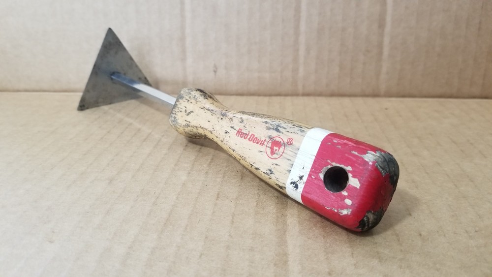 Vintage Red Devil Triangle Blade Wood Handle Paint Scraper Tool VGC
