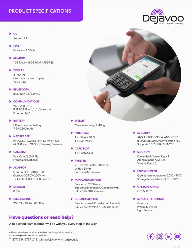 Dejavoo P1 Desktop POS Terminal