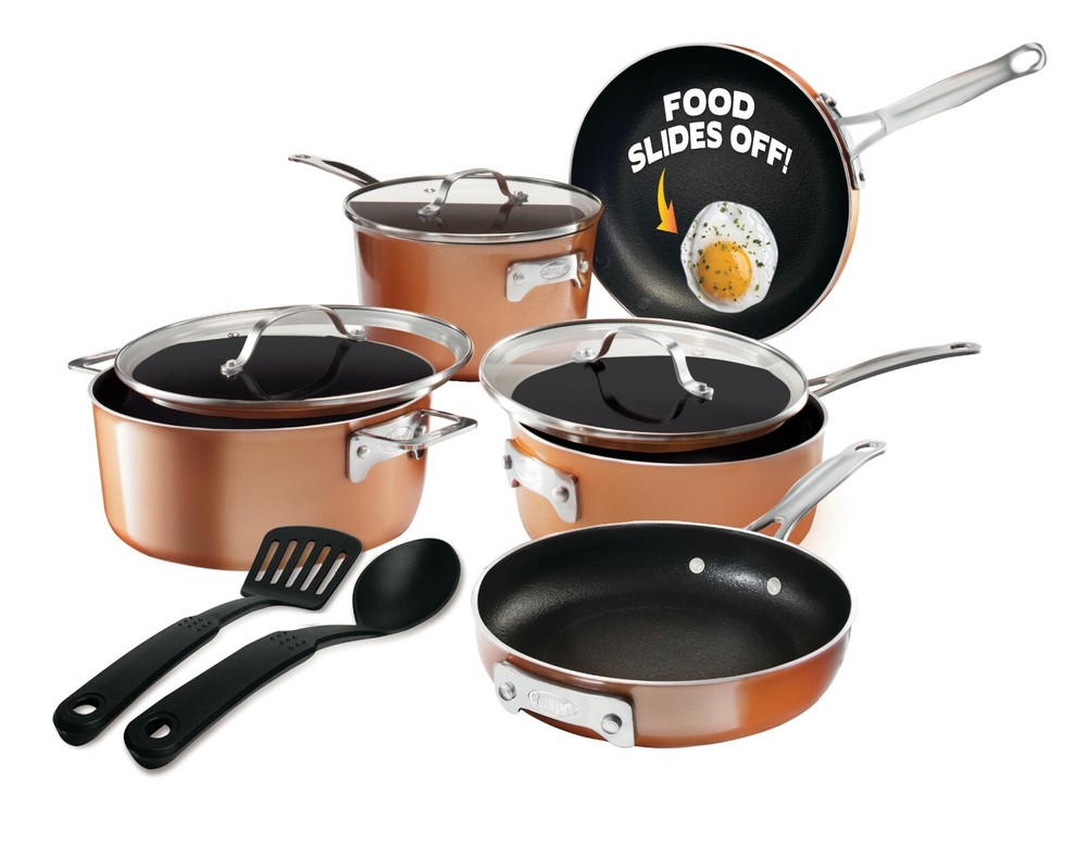 Gotham Steel Stackmaster Copper Cast Textured Complete 10 Piece Set w/ Utensils