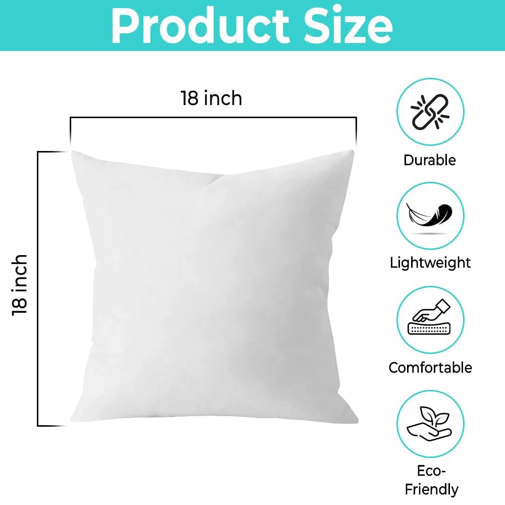 18 x 18 Throw Pillow Insert - Pack of 2 White, Down Alternative Pillow Insert...