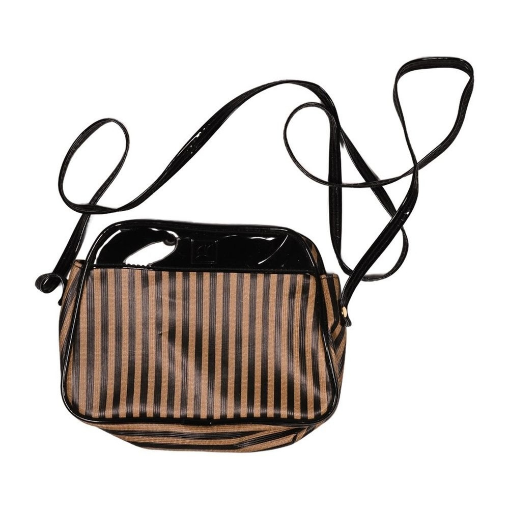 Small Plastic Brown and Black Striped Purse/Bag with Shoulder Strap