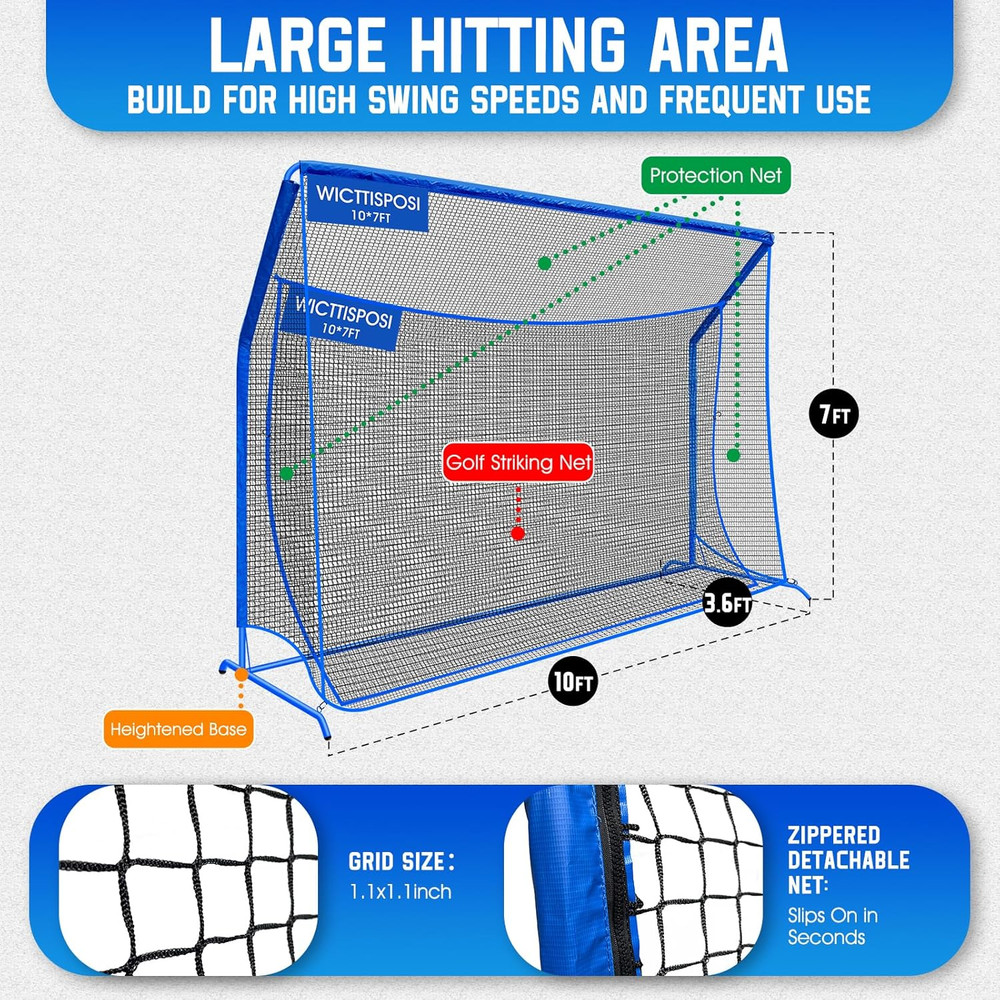 Golf Hitting Net with Extra Striking Net, 10X7Ft/7X7Ft Heavy Duty Golf Practice