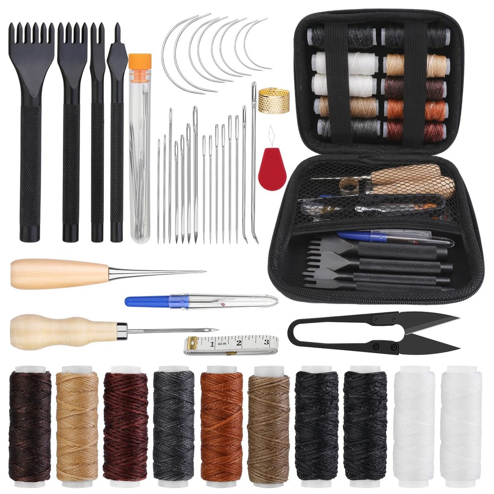 Yizzvb 46 Pcs Leather Stitching Sewing Kit,Sewing Tools Kit 46 Pcs, 46