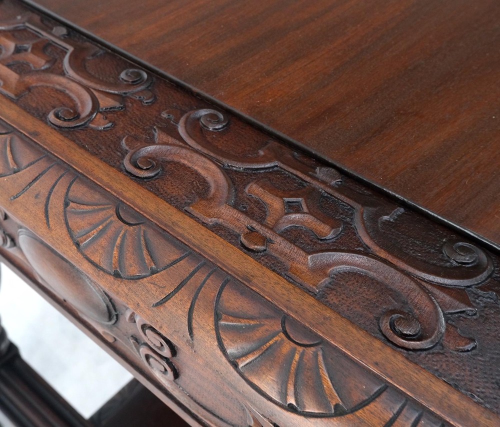 Jacobean Finely Carved Massive Solid Mahogany Partners Desk