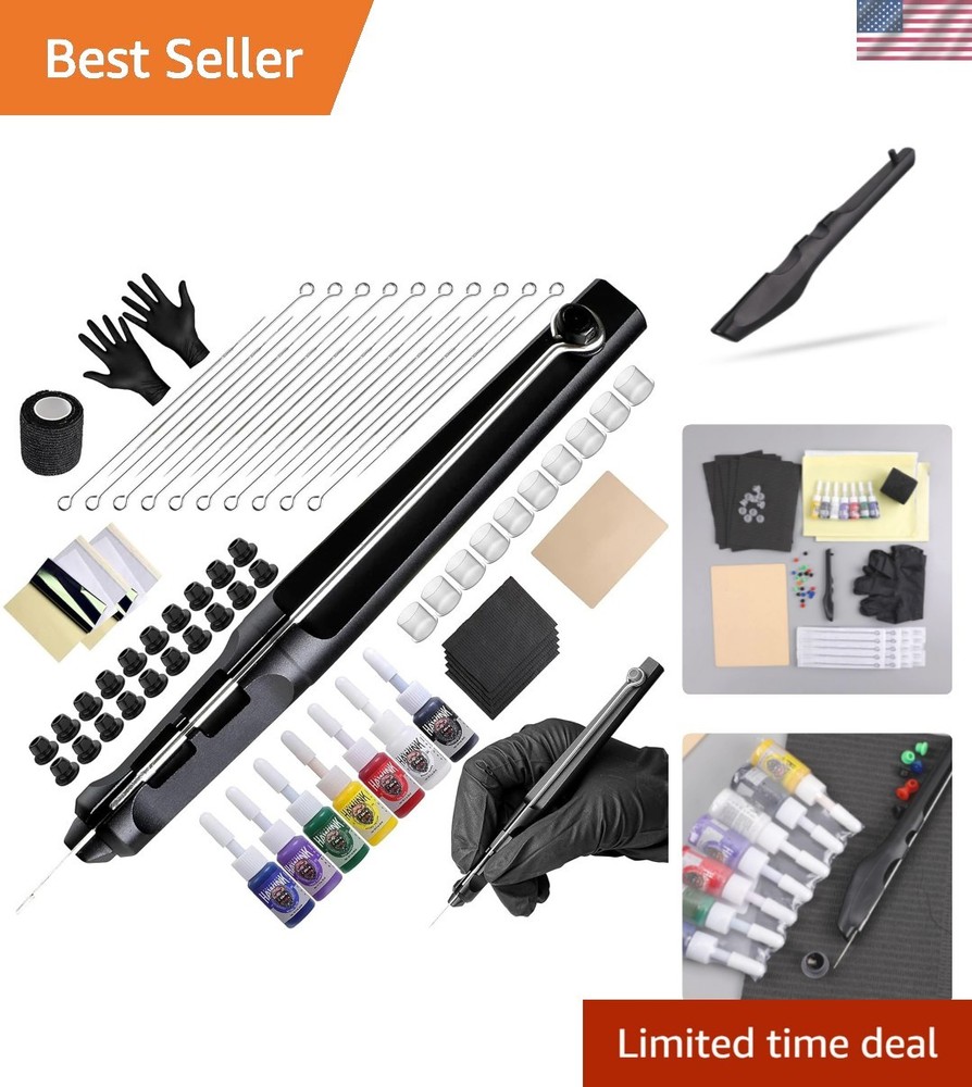 Complete Beginner's Tattoo Kit with 20 Needles & 7 Vibrant Inks - User-Friendly
